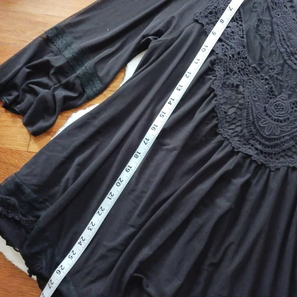 Cato • Women's Black Sheer Crochet Lace Bell Sleeve Peasant Blouse - Picture 14 of 16
